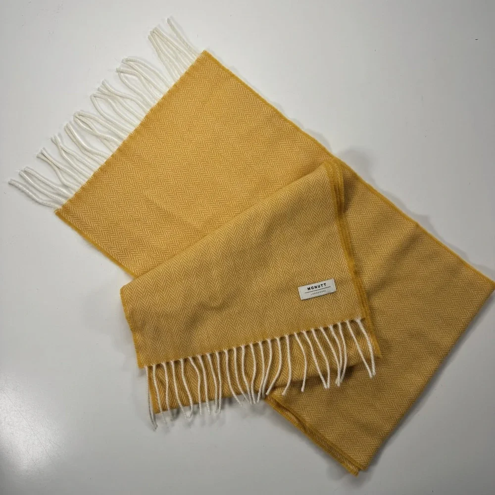 McNutt Donegal Lambswool Scarf Herringbone Yellow Unisex Approx 82